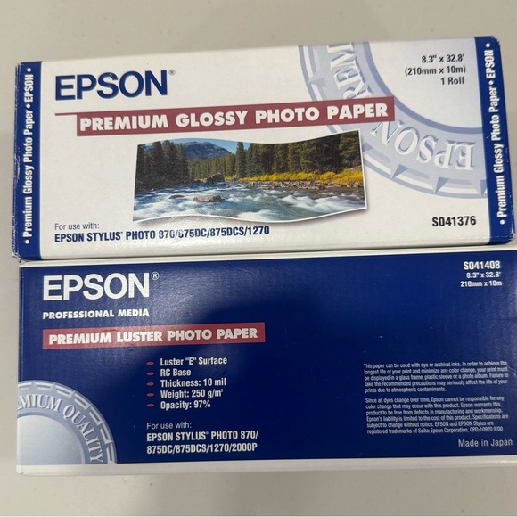 Epson Premium Luster & Glossy Photo Paper 8.3" x 32.8' for Epson Stylus 870 1270